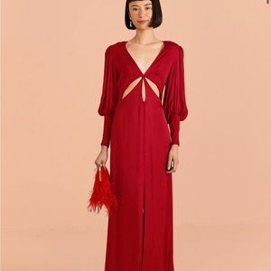 Farm Rio red long dress cut out long sleeve maxi